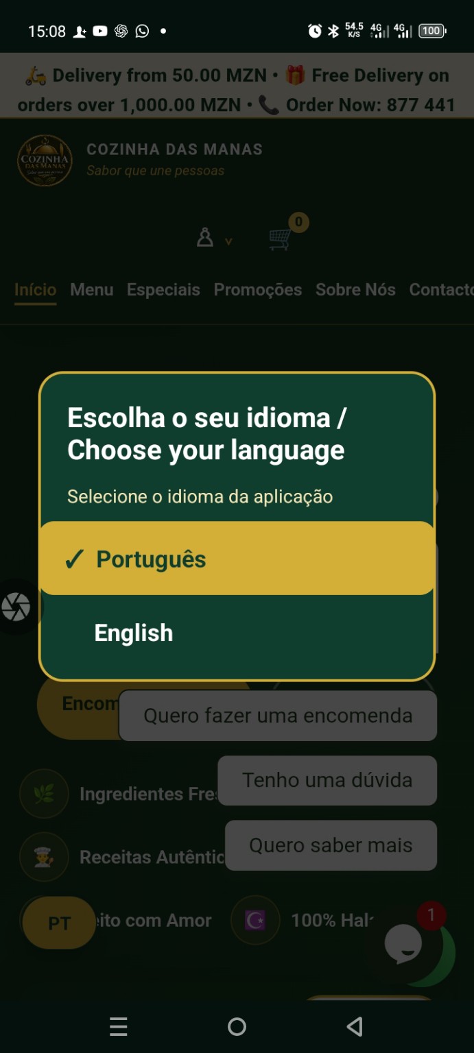 Escolha de idioma da aplicação