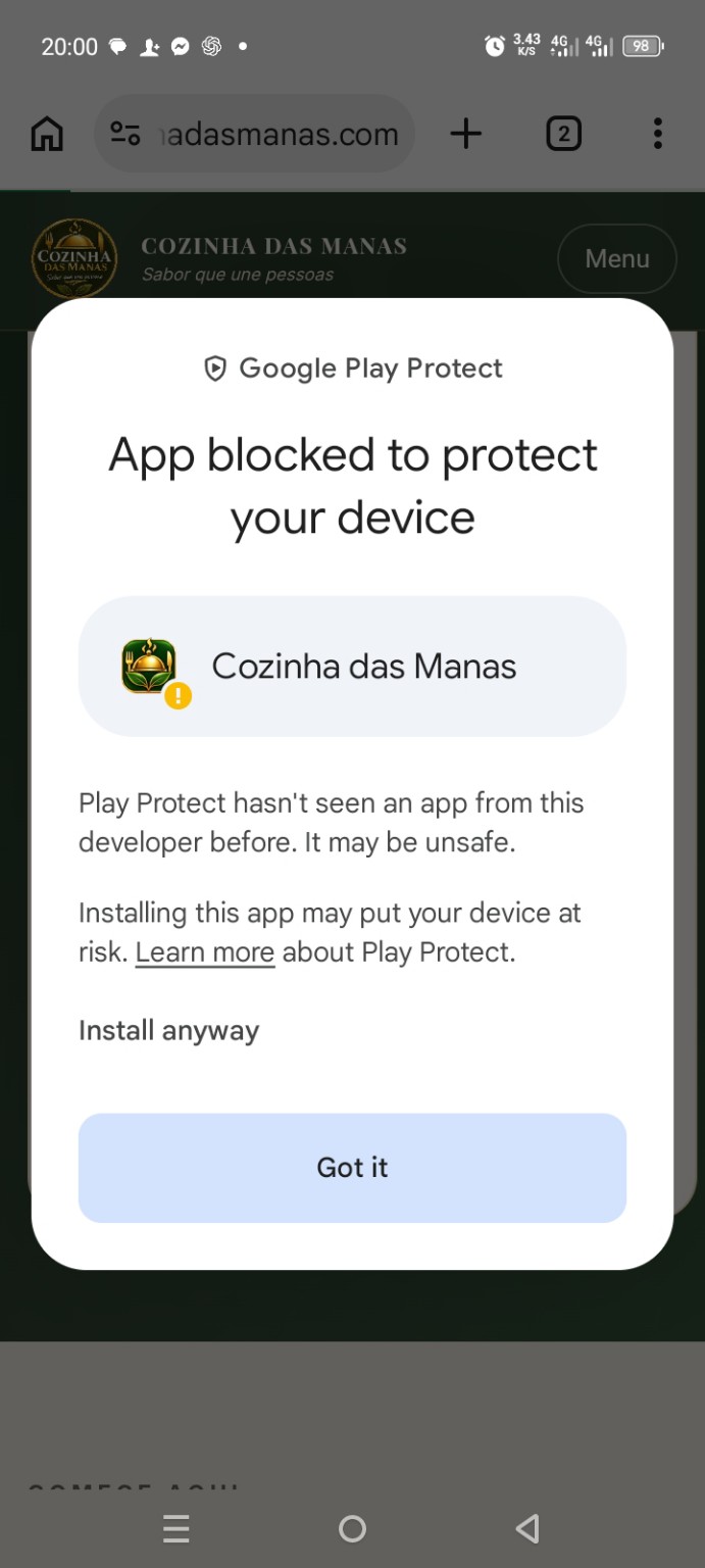 Opção Instalar mesmo assim